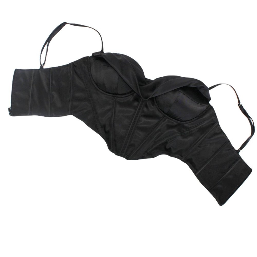 Black Satin Corset Bustier Top L Boned Padded Drape Cowl Neck Stretch Adj. Strap - Picture 7 of 15